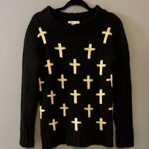 Glamorous Black Sweater with Cream Cross Design